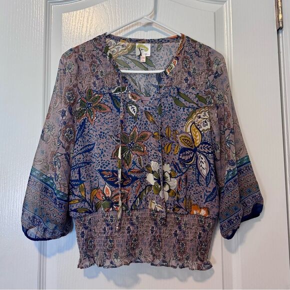 Fig & Flower Boho Floral Smocked Tiered Ruffle 2 Piece Skirt Set Women’s Size PM - Picture 7 of 13